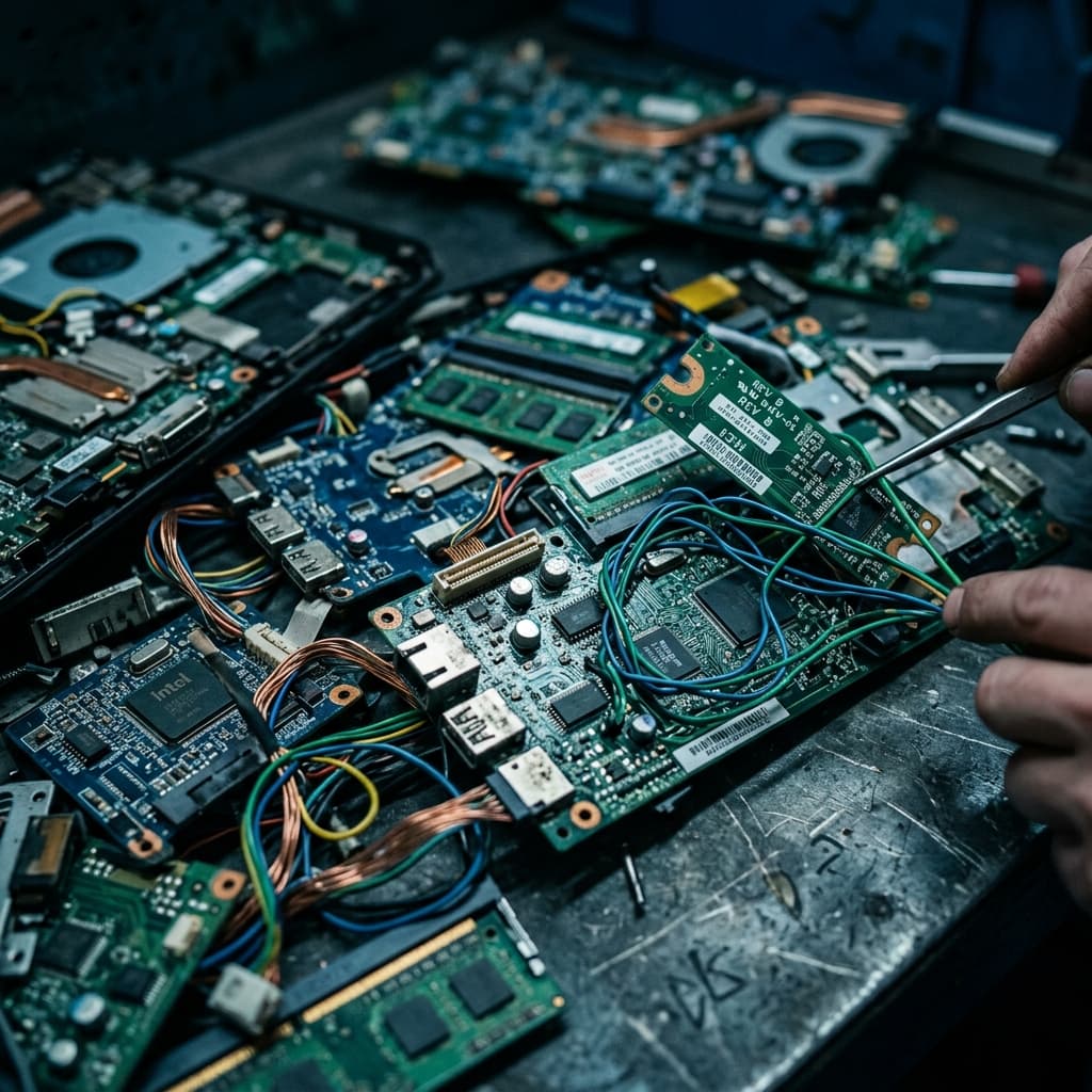 Komponen elektronik yang dipilah untuk daur ulang